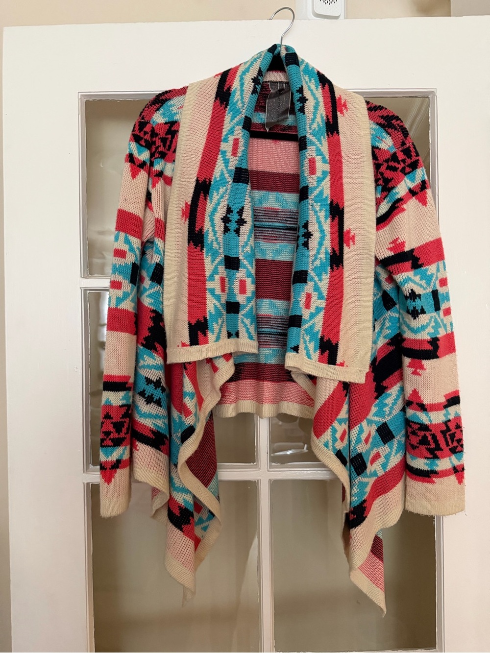 Moon Collection Aztec Open-Front Cardigan - Cream, Teal & Coral